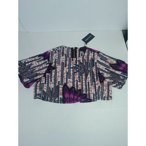 MAE OTTI Bibi African Crop Top Tropical Leaf Print Women Sz S